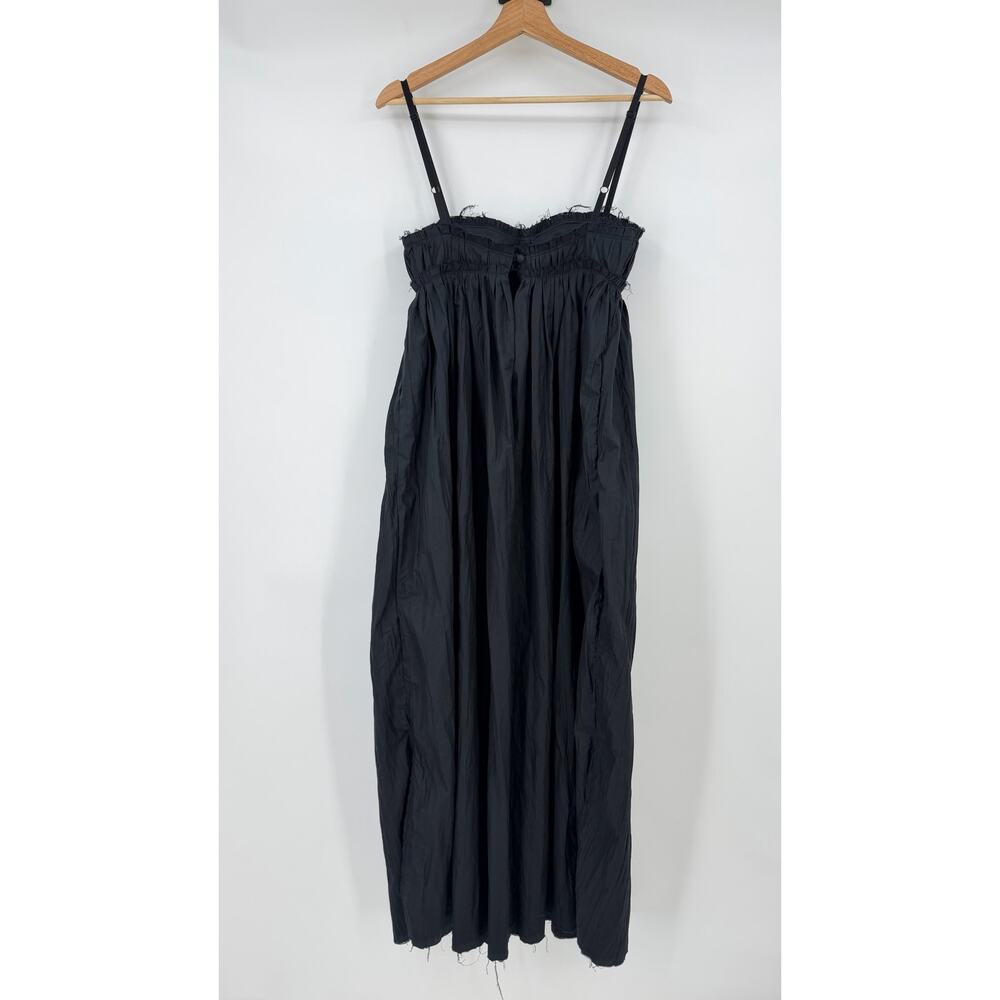 KHAITE | Jordyn Plissé Cotton Twill Maxi Dress Raw Frayed Edges Black 2 - Picture 5 of 16